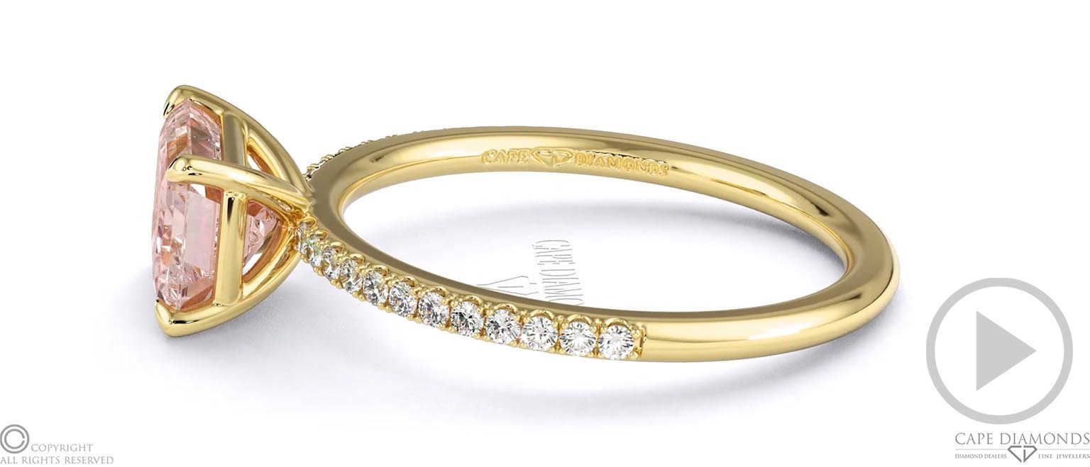 Pink Natural Diamond Emerald Cut Pave East To West Engagement Ring Yellow Gold top video