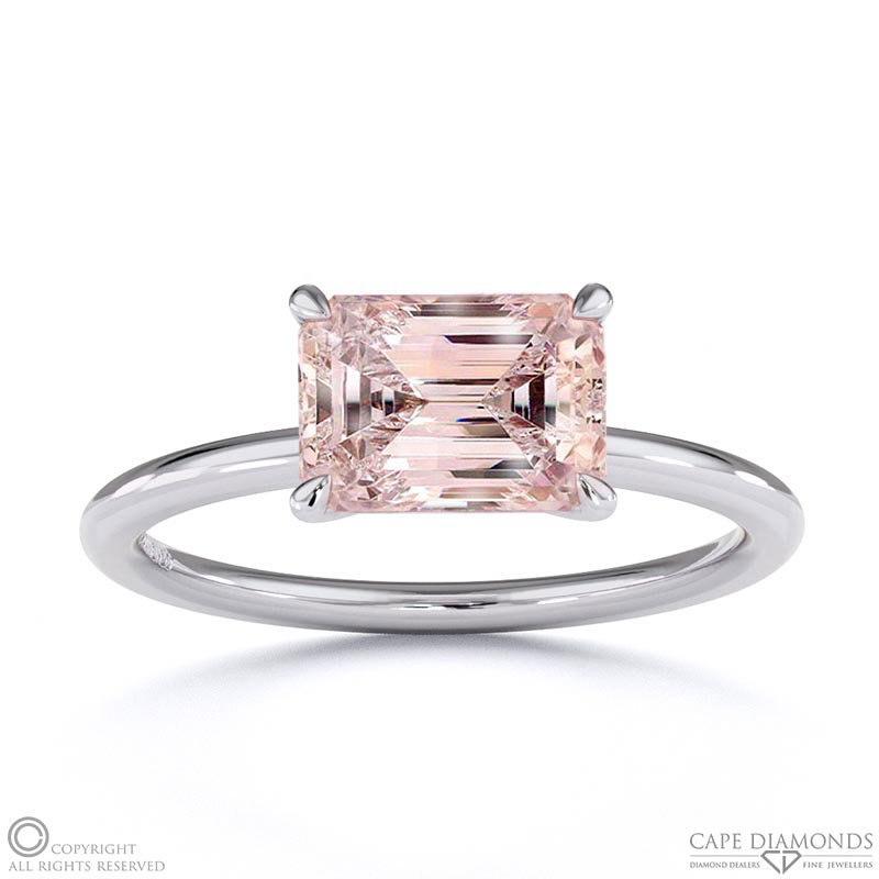 Morganite East West Emerald Cut Solitaire Engagement Ring White Gold