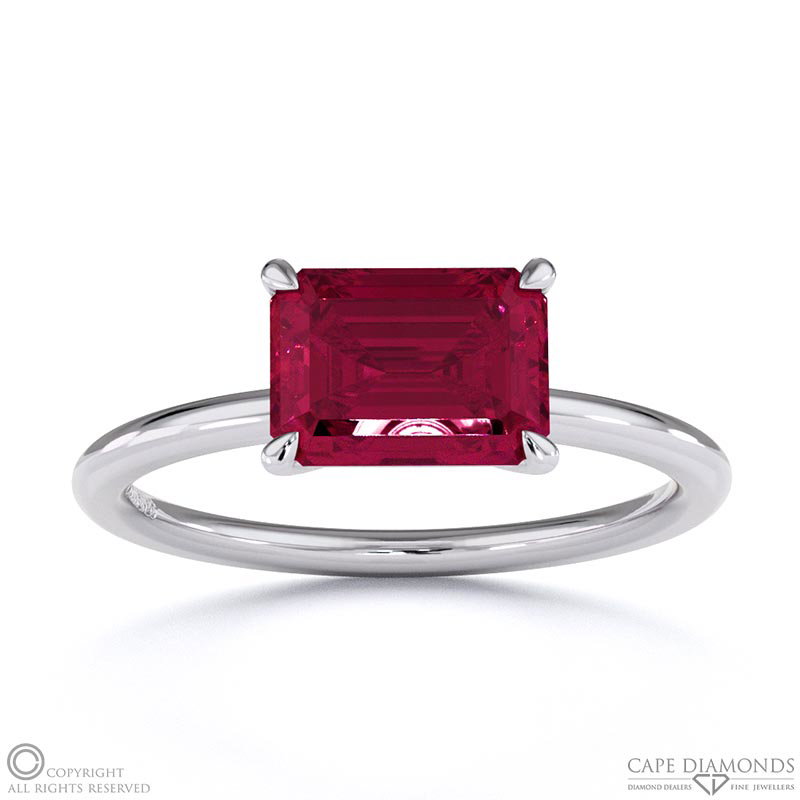 Ruby East West Emerald Cut Solitaire Engagement Ring White Gold
