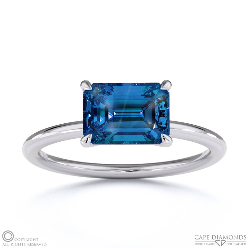Sapphire East West Emerald Cut Solitaire Engagement Ring White Gold