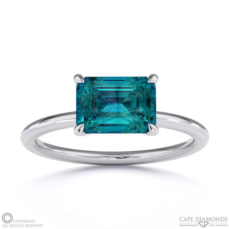 Alexandrite East West Emerald Cut Solitaire Engagement Ring White Gold