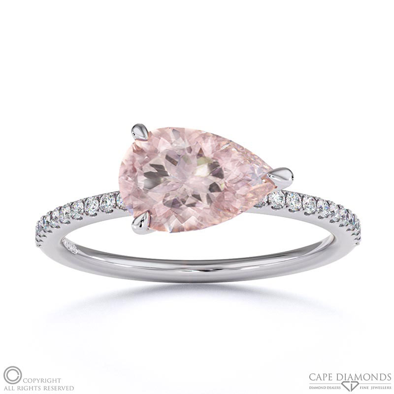 Morganite East West Pear Side Stones Engagement Ring White Gold