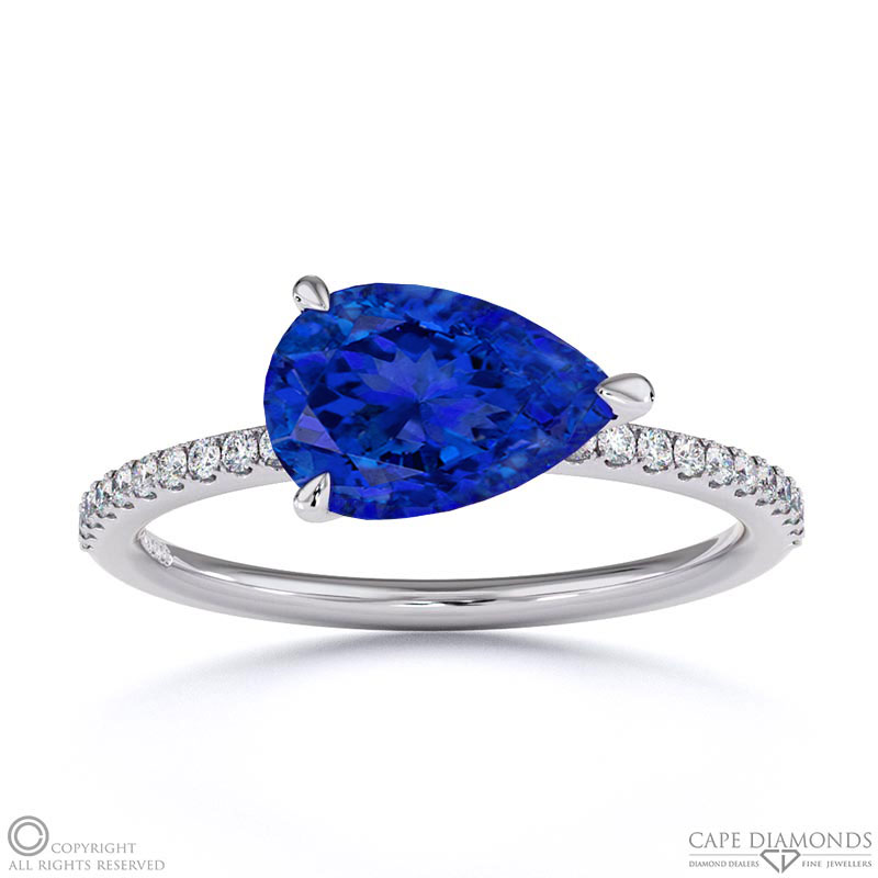 Tanzanite East West Pear Side Stones Engagement Ring White Gold