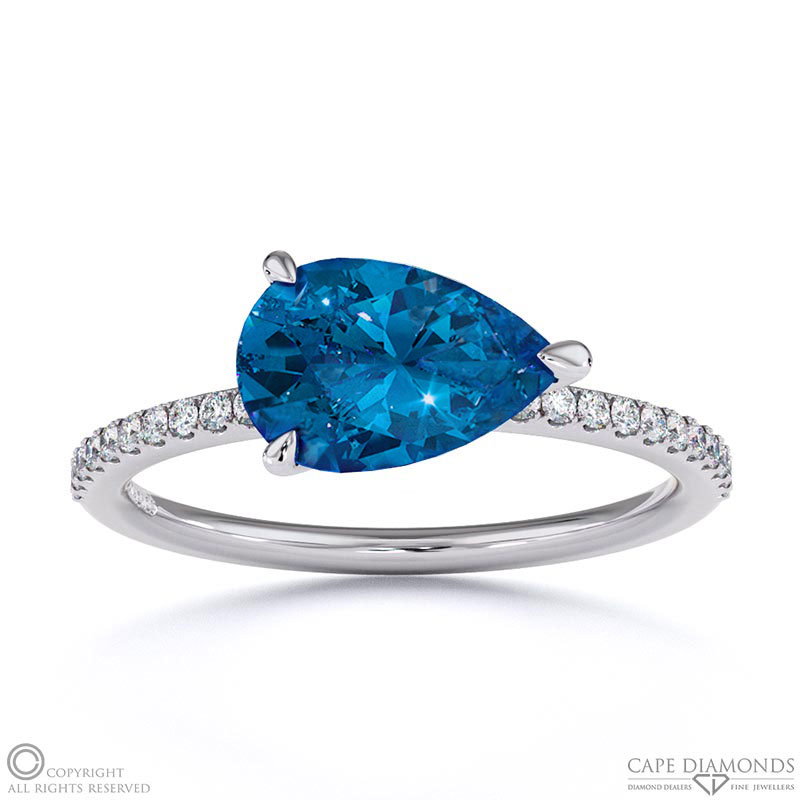 Sapphire East West Pear Side Stones Engagement Ring White Gold