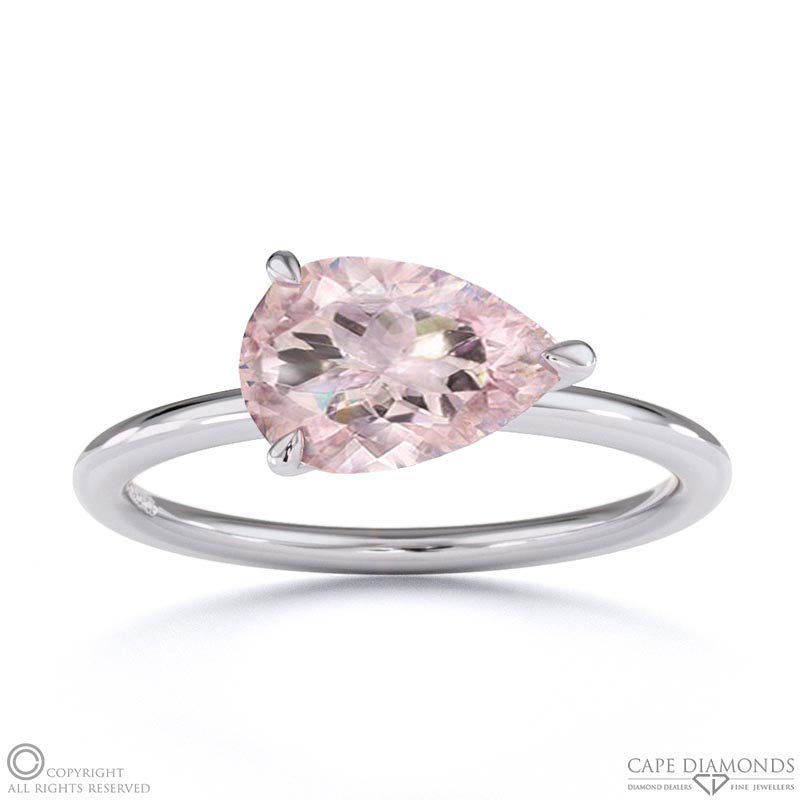 Morganite East West Pear Cut Solitaire Engagement Ring White Gold