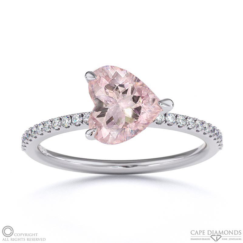 Morganite East West Heart Cut Sidestones Engagement Ring White Gold