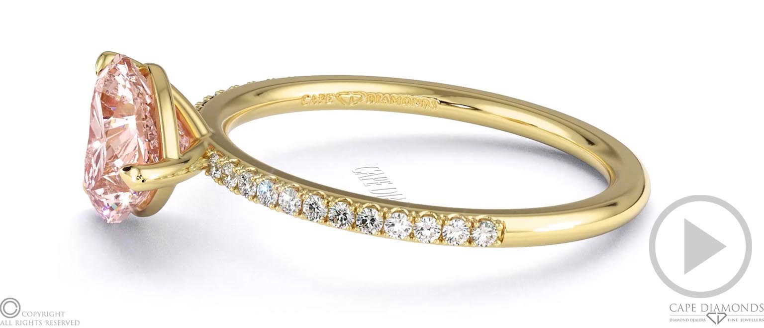 Pink Natural Diamond Heart Cut East To West Setting Pave Engagement Ring Yellow Gold top video