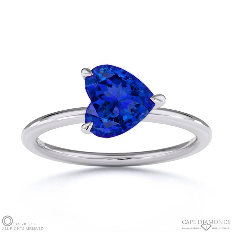 Tanzanite East West Heart Solitaire Engagement Ring White Gold