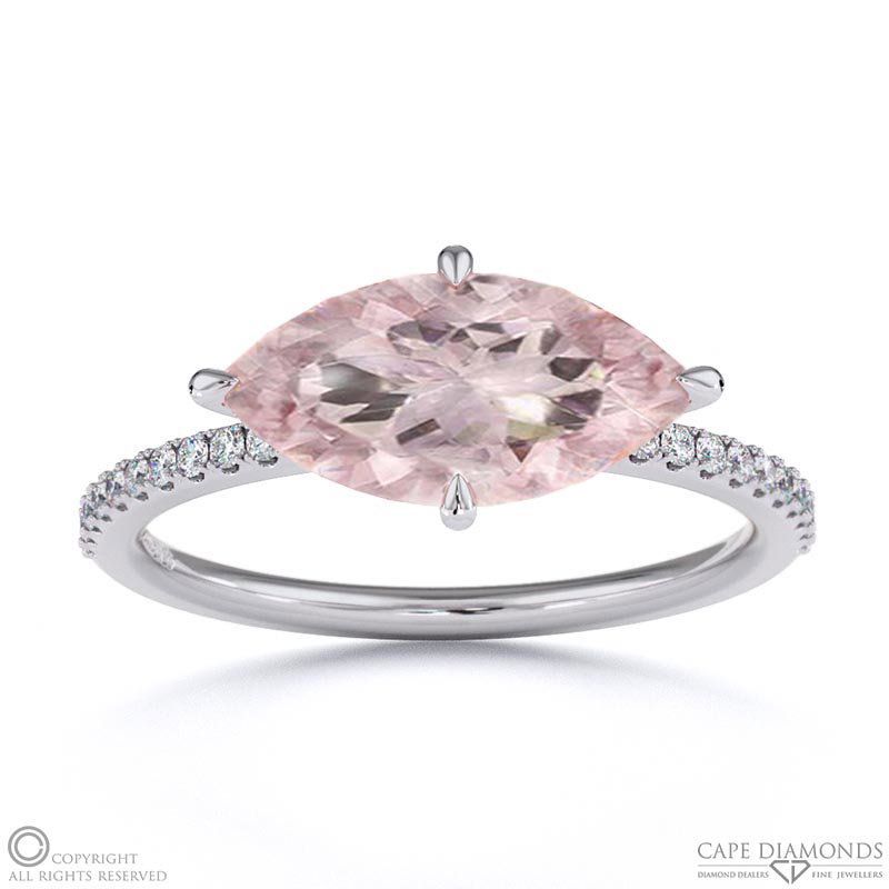 Morganite East West Marquise Sidestones Engagement Ring White Gold