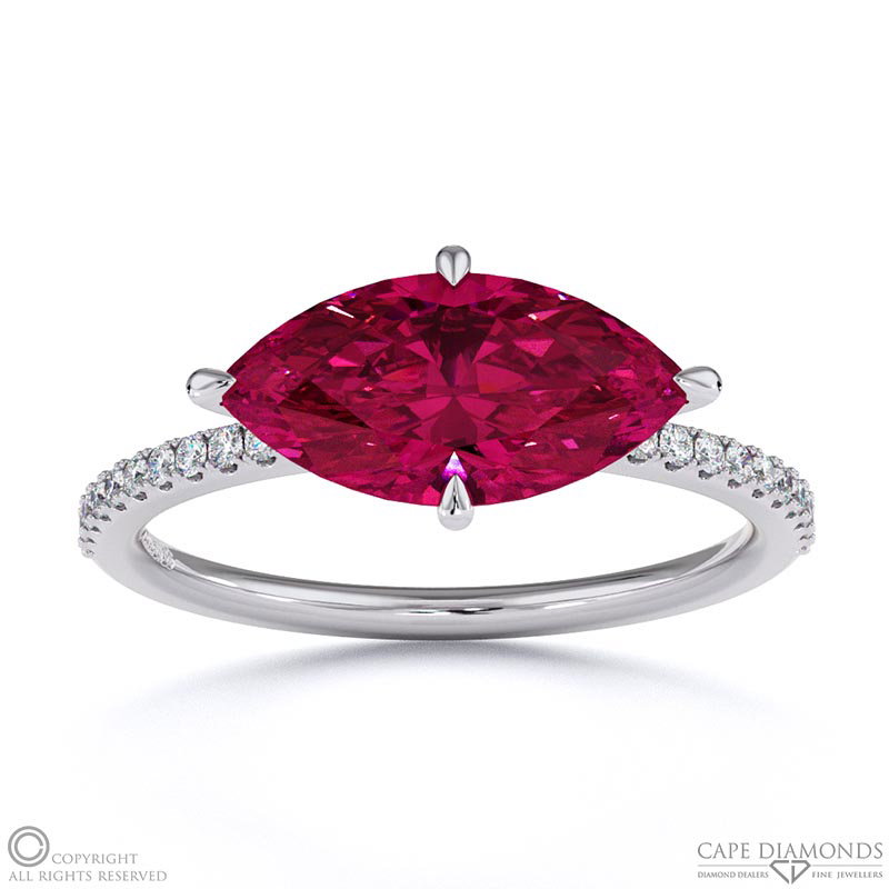 Ruby East West Marquise Sidestones Engagement Ring White Gold