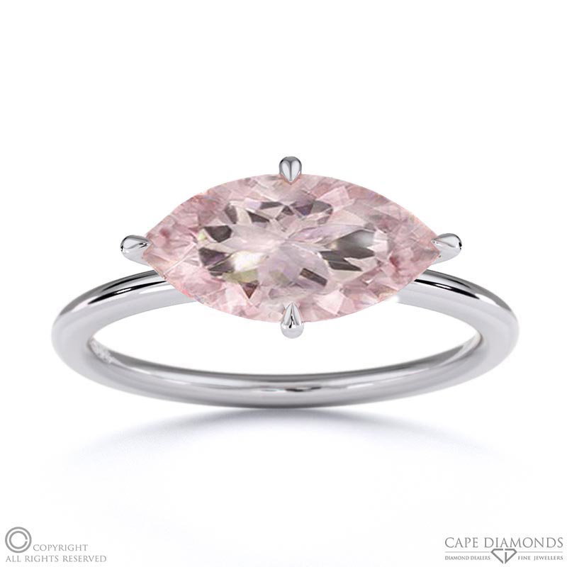 Morganite East West Marquise Solitaire Engagement Ring White Gold