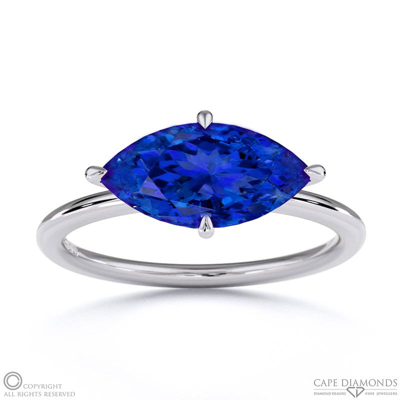 Tanzanite East West Marquise Solitaire Engagement Ring White Gold
