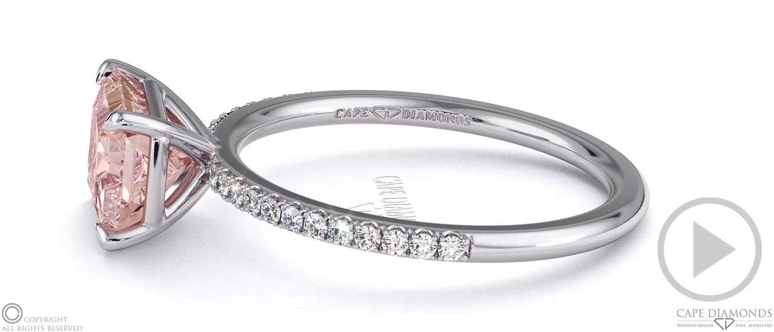 Pink Natural Diamond East West Radiant Cut Side Stones Engagement Ring White Gold top video