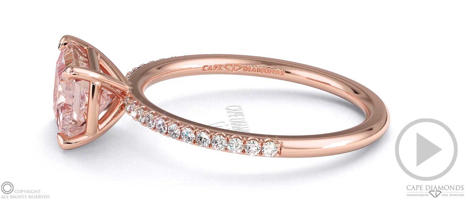 Pink Natural Diamond Radiant Cut East To West Setting Pave Engagement Ring Rose Gold top video