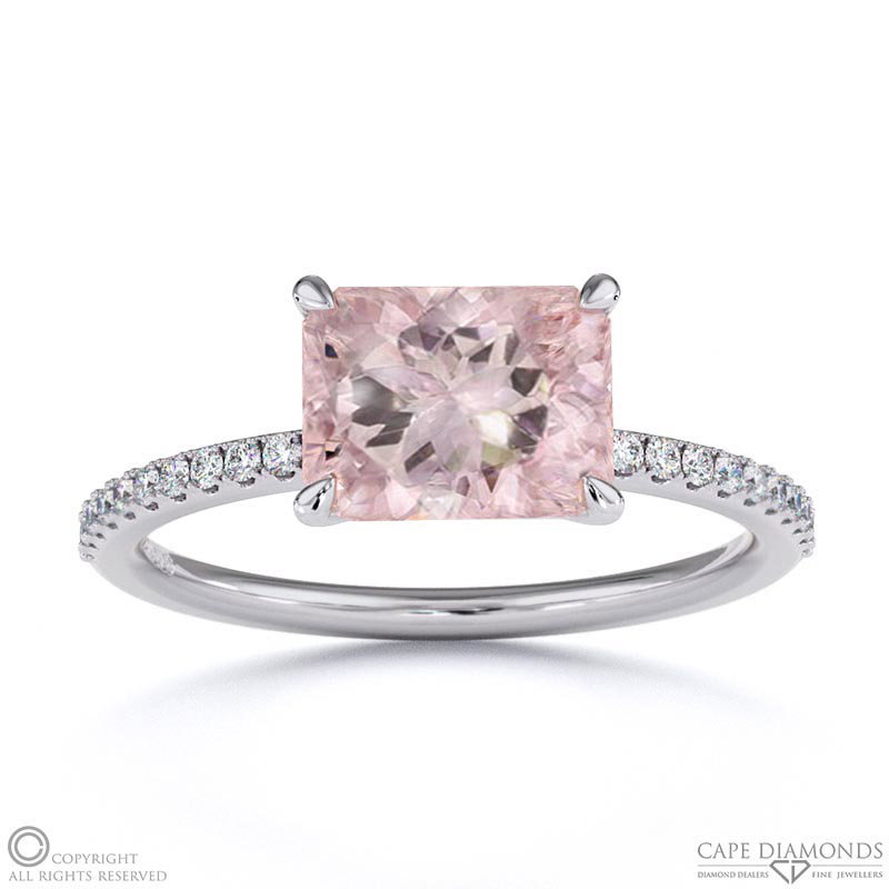 Morganite East West Radiant Cut Side Stones Engagement Ring White Gold