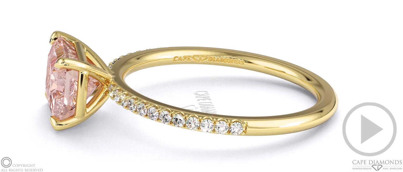 Pink Natural Diamond Radiant Cut East To West Setting Pave Engagement Ring Yellow Gold top video
