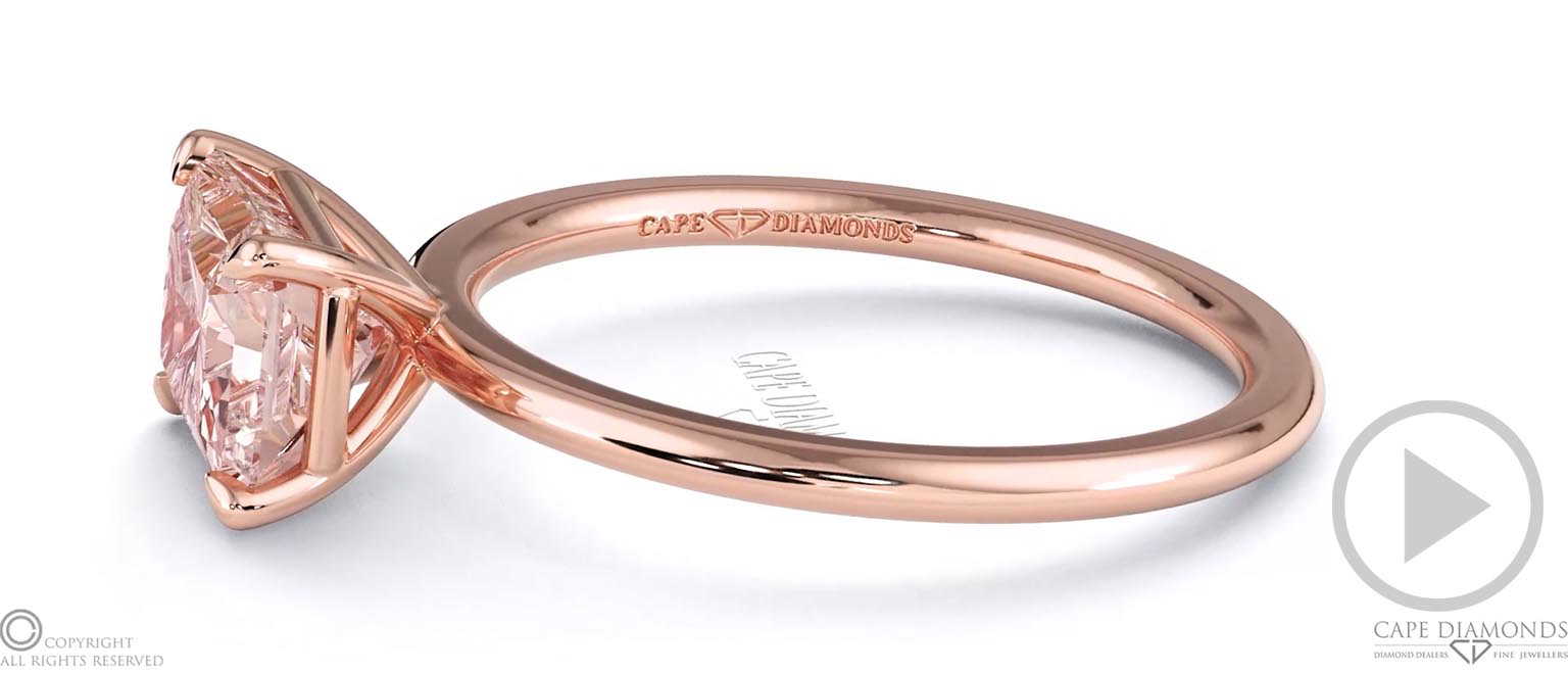 Pink Natural Diamond Radiant Cut East To West Setting Solitaire Engagement Ring Rose Gold top video