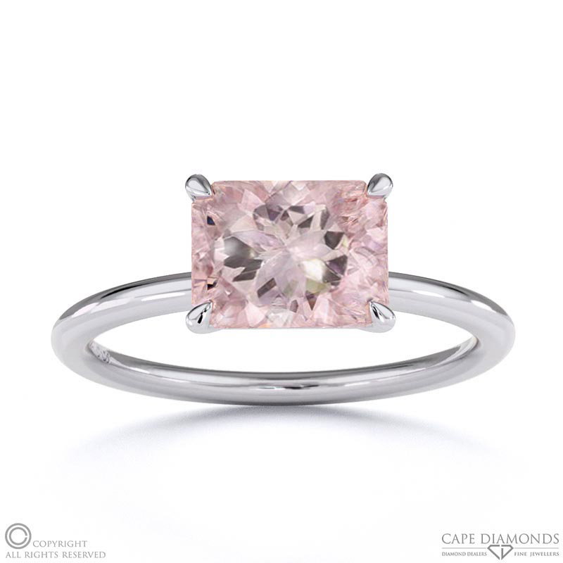 Morganite East West Radiant Cut Solitaire Engagement Ring White Gold