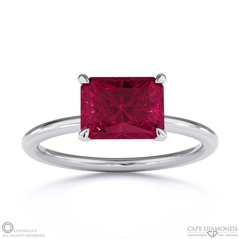 Ruby East West Radiant Cut Solitaire Engagement Ring White Gold