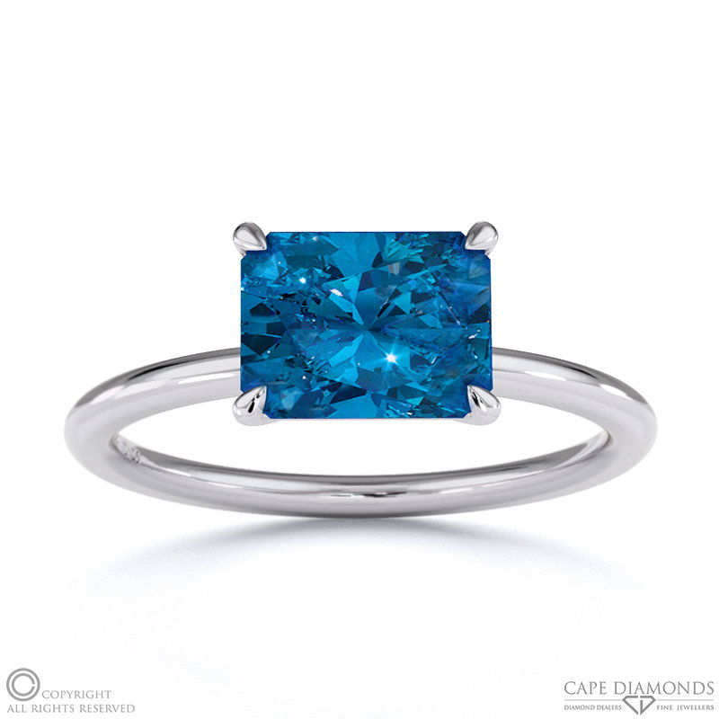 Sapphire East West Radiant Cut Solitaire Engagement Ring White Gold