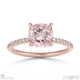 pink natural diamond cushion cut hidden halo side stones engagement ring rose gold with 18k rose gold metal and cushion shape diamond