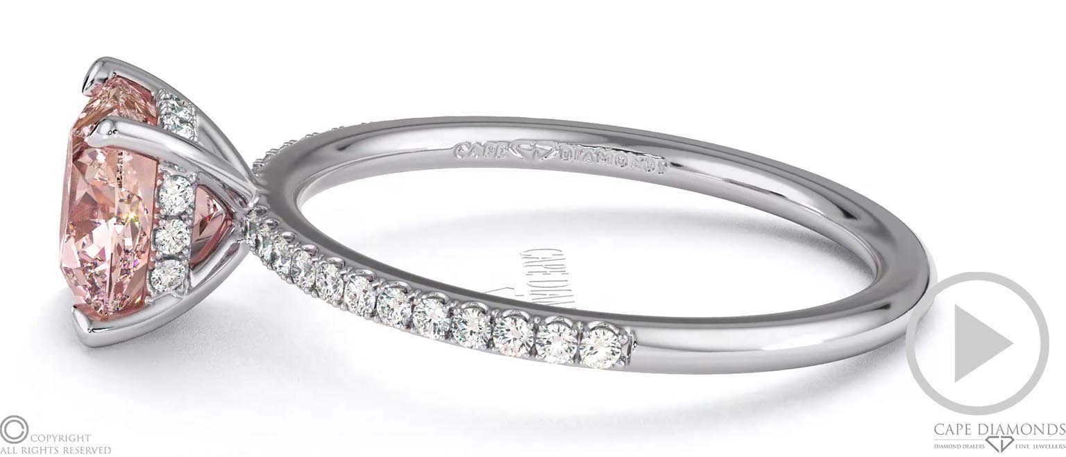 Pink Natural Diamond Cushion Cut Hidden Halo Side Stones Engagement Ring Platinum top video