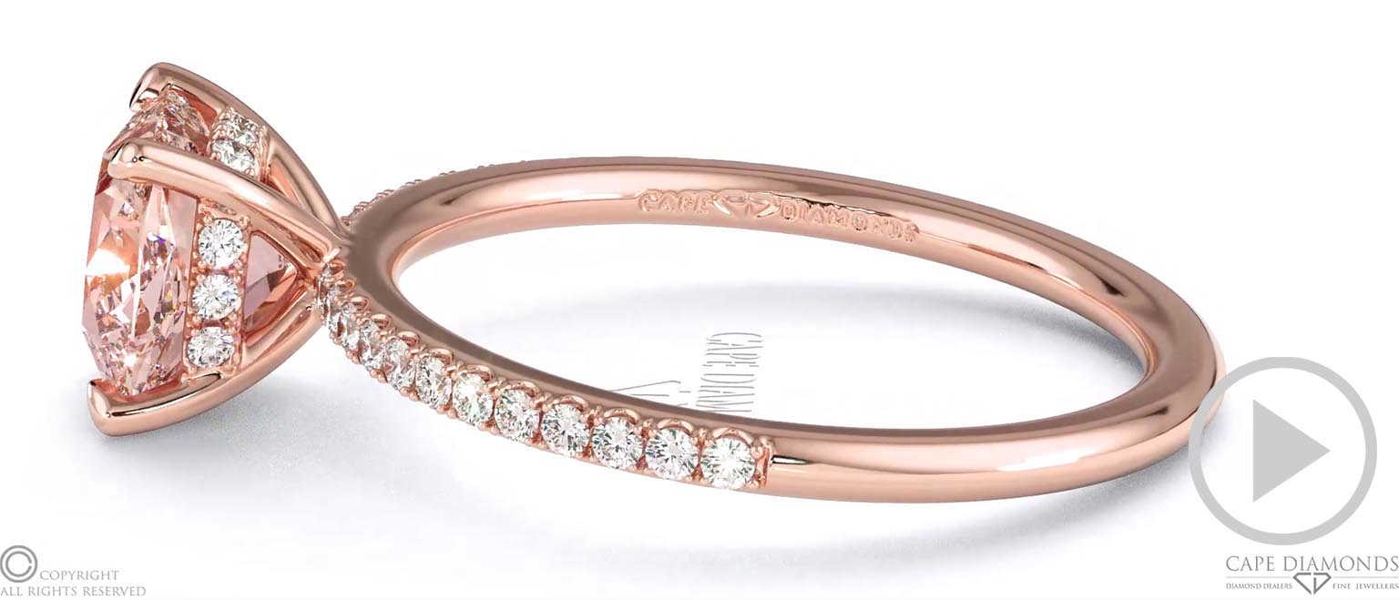 Pink Natural Diamond Cushion Cut Hidden Halo Side Stones Engagement Ring Rose Gold top video