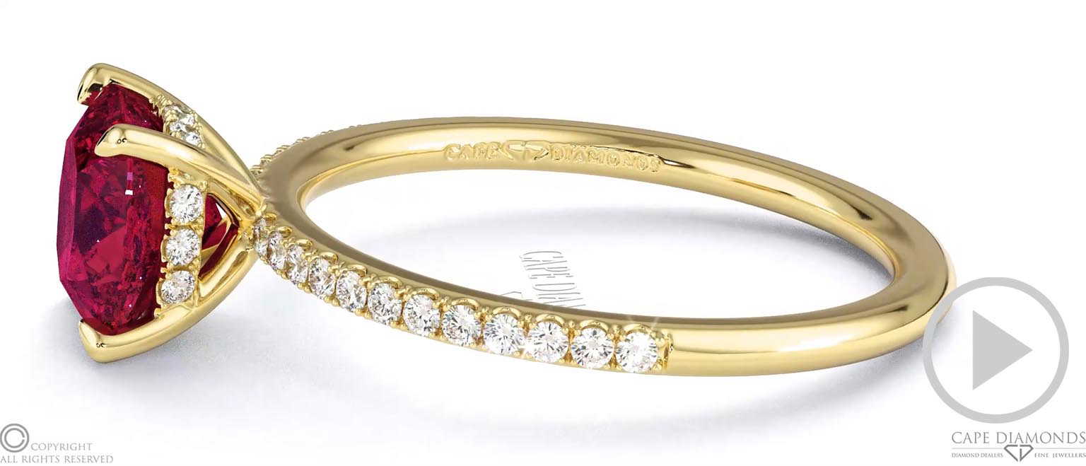 Spinel Cushion Cut Hidden Halo Side Stones Engagement Ring Yellow Gold top video