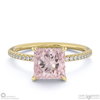 morganite princess cut hidden halo side stones engagement ring yellow gold with 9k yellow gold metal and princess shape diamond