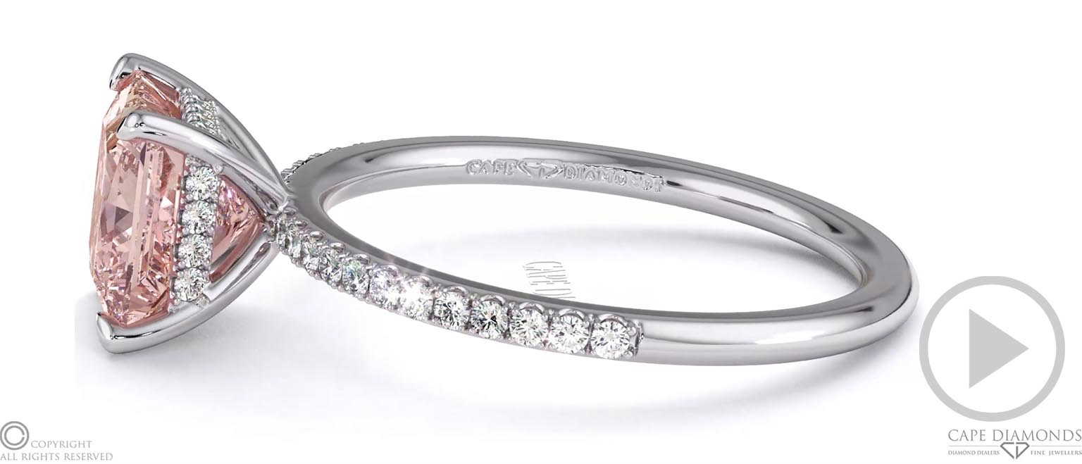 Pink Lab Grown Diamond Princess Cut Hidden Halo Side Stones Engagement Ring White Gold top video