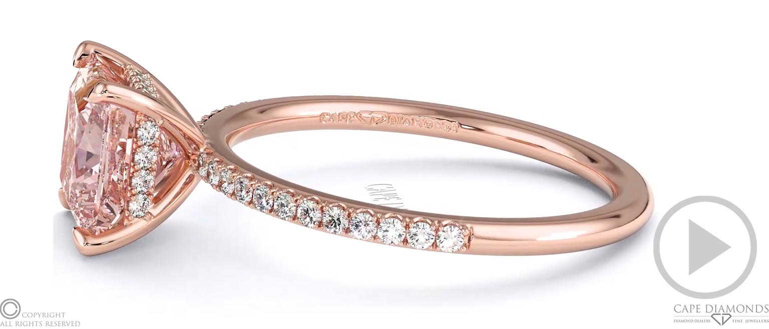 Pink Natural Diamond Princess Cut Hidden Halo Side Stones Engagement Ring Rose Gold top video