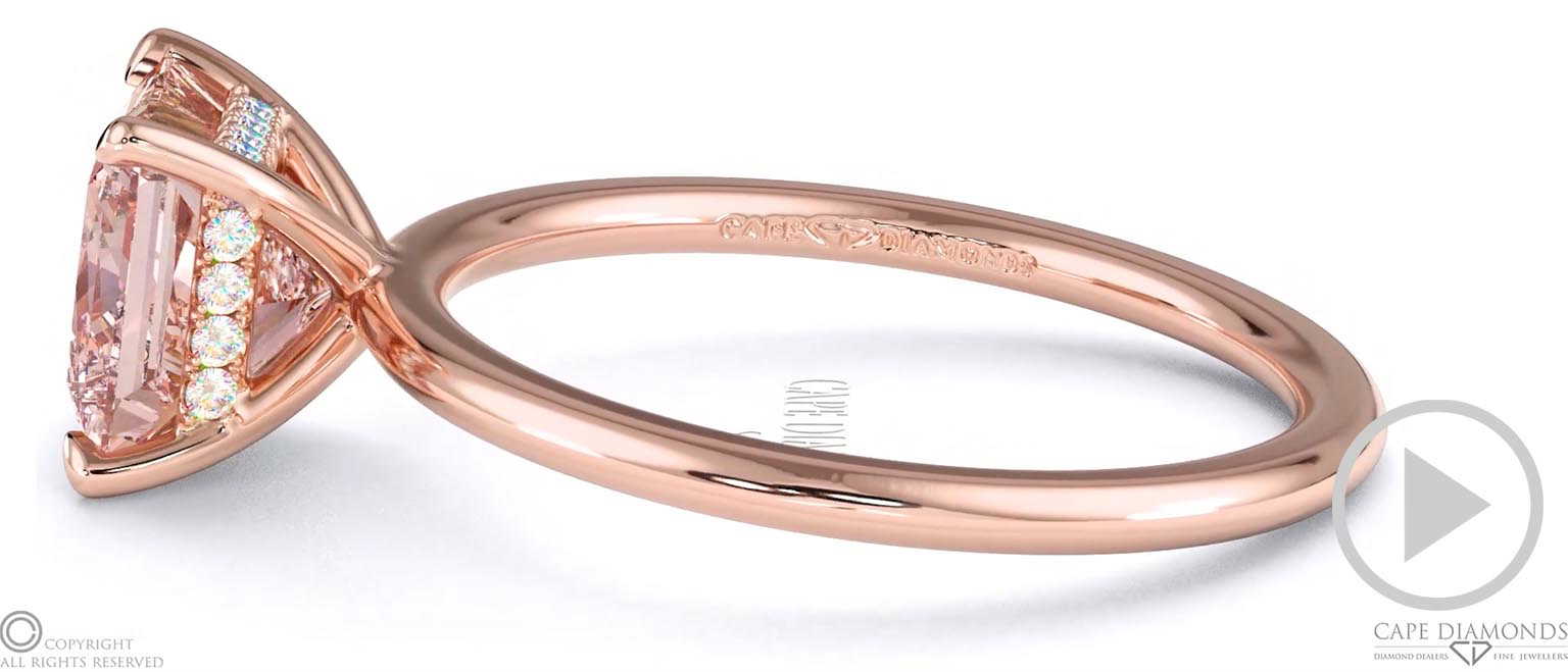 Pink Natural Diamond Princess Cut Hidden Halo Engagement Ring Rose Gold top video