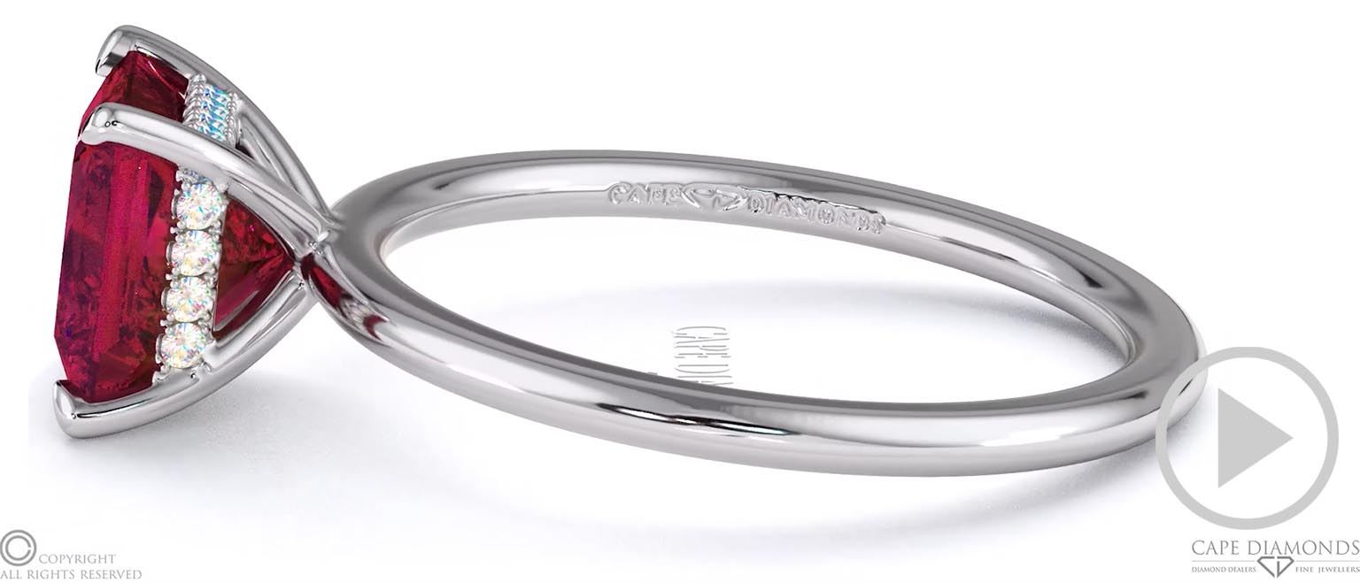 Ruby Princess Cut Hidden Halo Engagement Ring White Gold top video