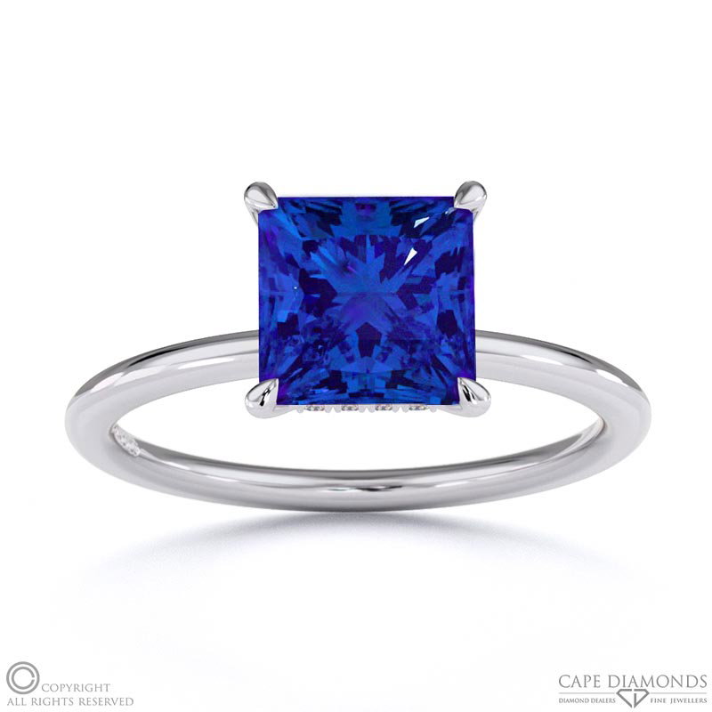 Tanzanite Princess Cut Hidden Halo  Engagement Ring White Gold