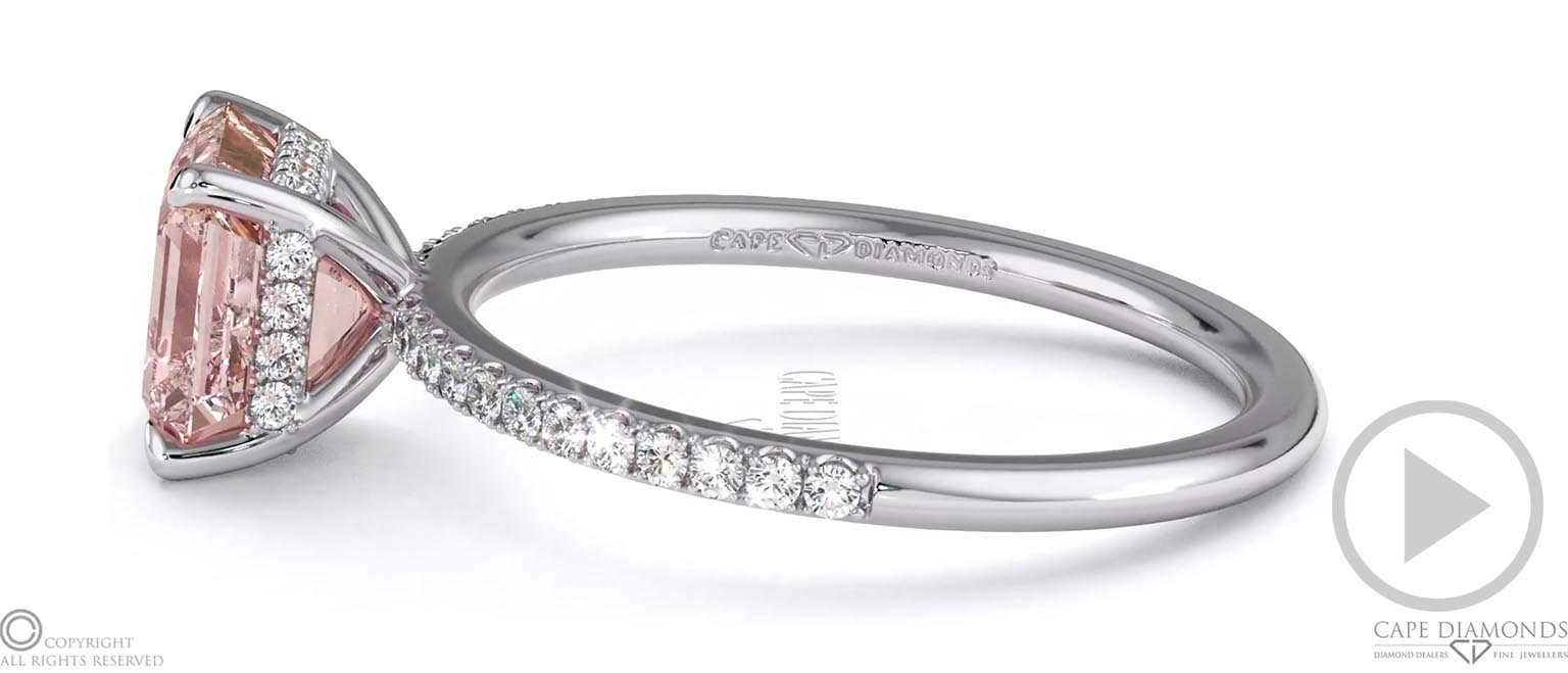 Pink Natural Diamond Hidden Halo Asscher Side Stone Engagement Ring White Gold top video