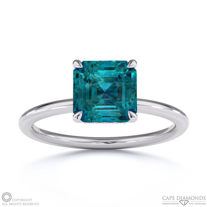 Alexandrite Asscher Cut Hidden Halo Engagement Ring White Gold