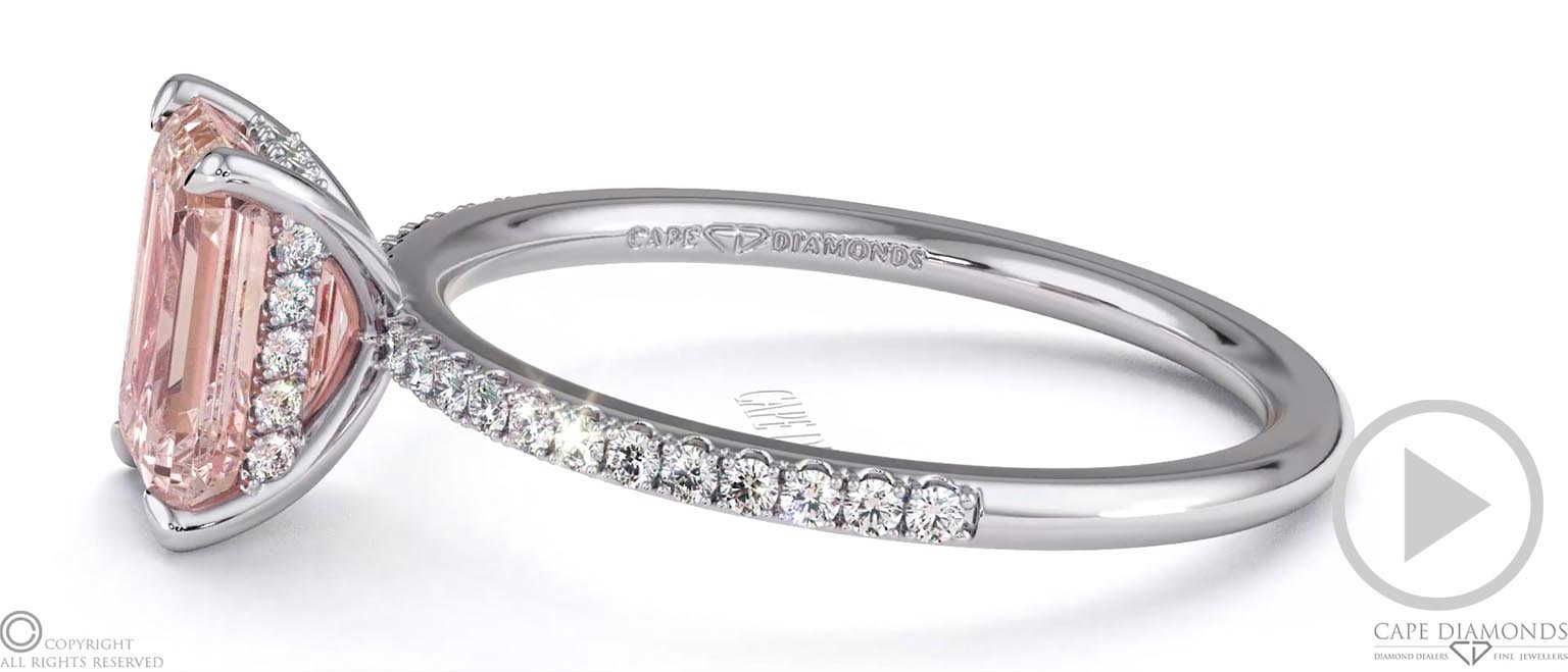Pink Natural Diamond Emerald Cut Hidden Halo Side Stones Engagement Ring Platinum top video