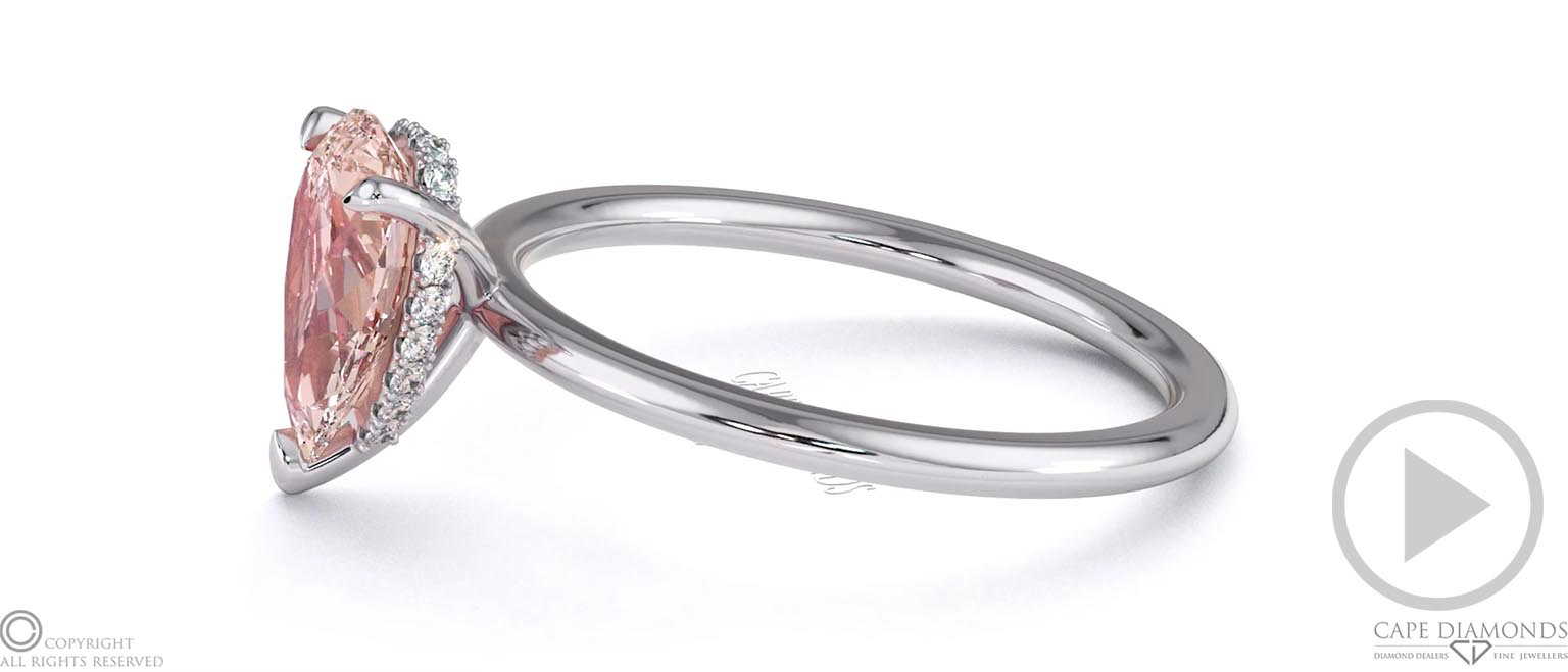 Pink Natural Diamond Pear Cut Hidden Halo Engagement Ring White Gold top video