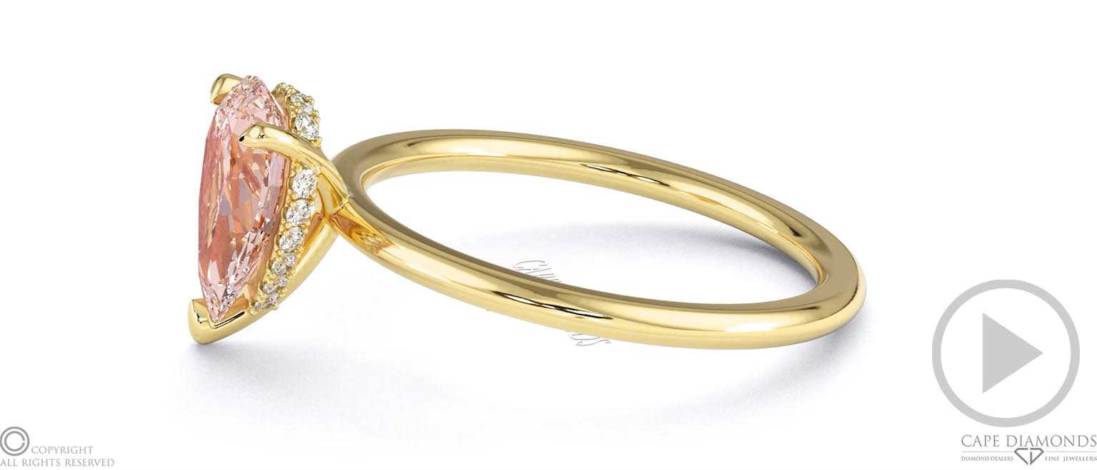 Pink Natural Diamond Pear Cut Hidden Halo Engagement Ring Yellow Gold top video
