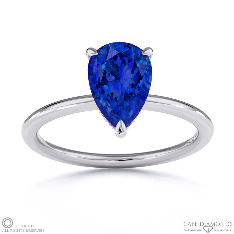 Tanzanite Pear Cut Hidden Halo Engagement Ring White Gold