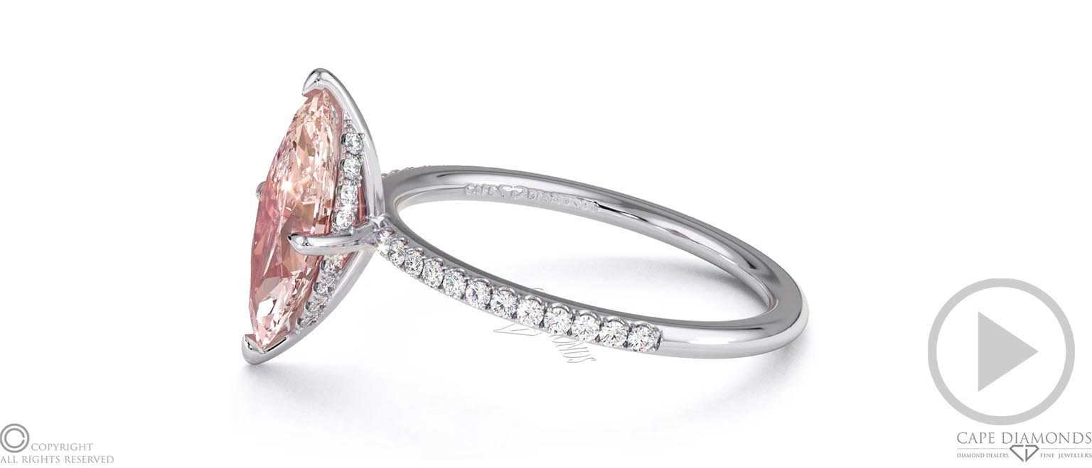 Pink Natural Diamond Marquise Cut Hidden Halo Side Stones Engagement Ring White Gold top video