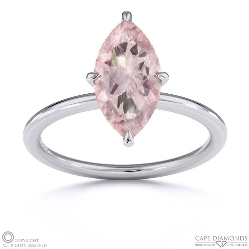 Morganite Marquise Cut Hidden Halo Engagement Ring White Gold