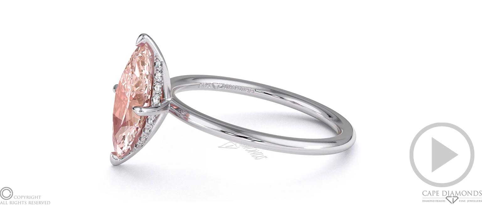 Pink Natural Diamond Marquise Cut Hidden Halo Engagement Ring White Gold top video