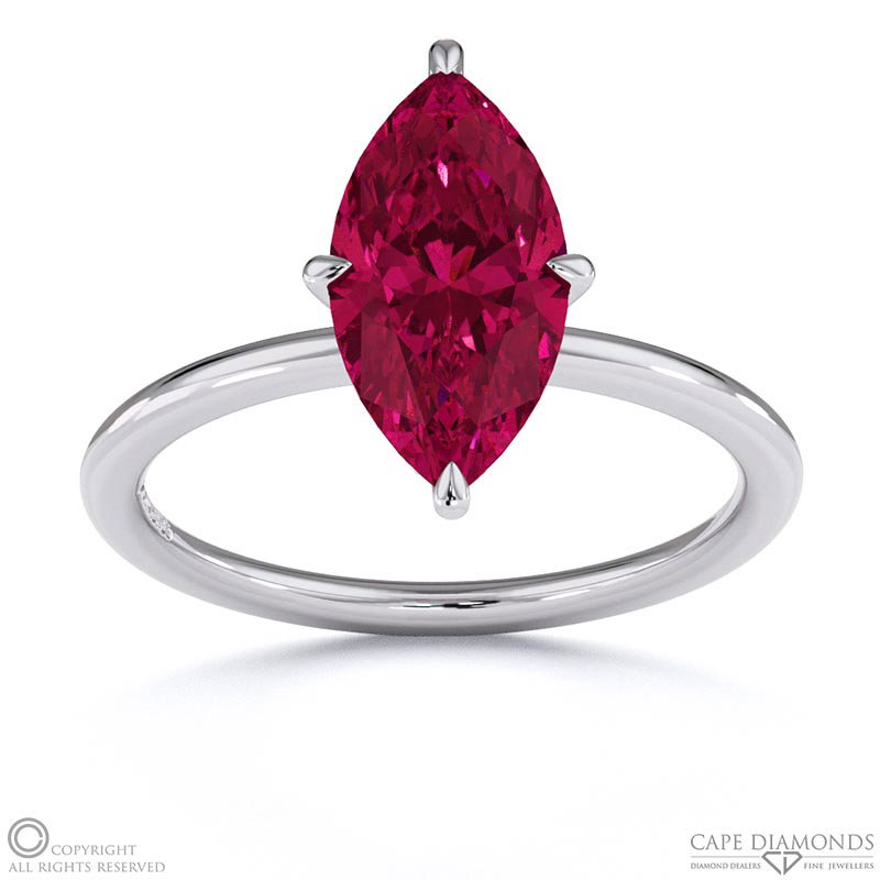 Ruby Marquise Cut Hidden Halo Engagement Ring White Gold