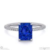 tanzanite hidden halo side stone engagement ring white gold with 9k white gold metal and radiant shape diamond