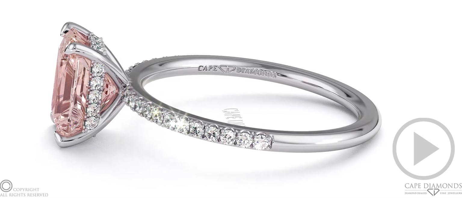 Pink Natural Diamond Radiant Cut Hidden Halo Side Stones Engagement Ring White Gold top video