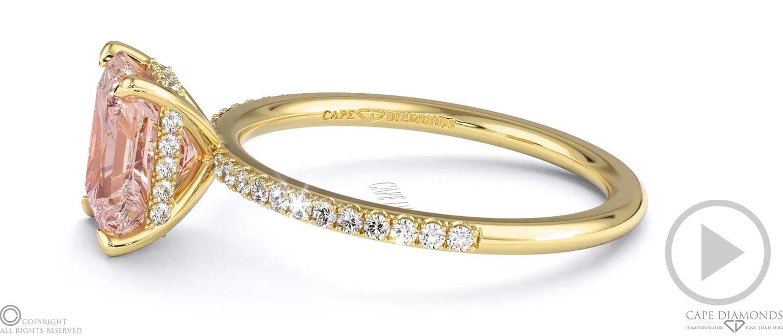 Pink Natural Diamond Radiant Cut Hidden Halo Side Stones Engagement Ring Yellow Gold top video