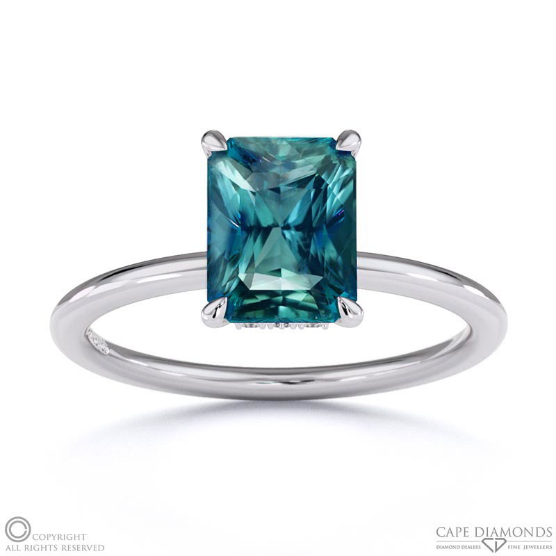 Alexandrite Radiant Cut Hidden Halo Engagement Ring White Gold