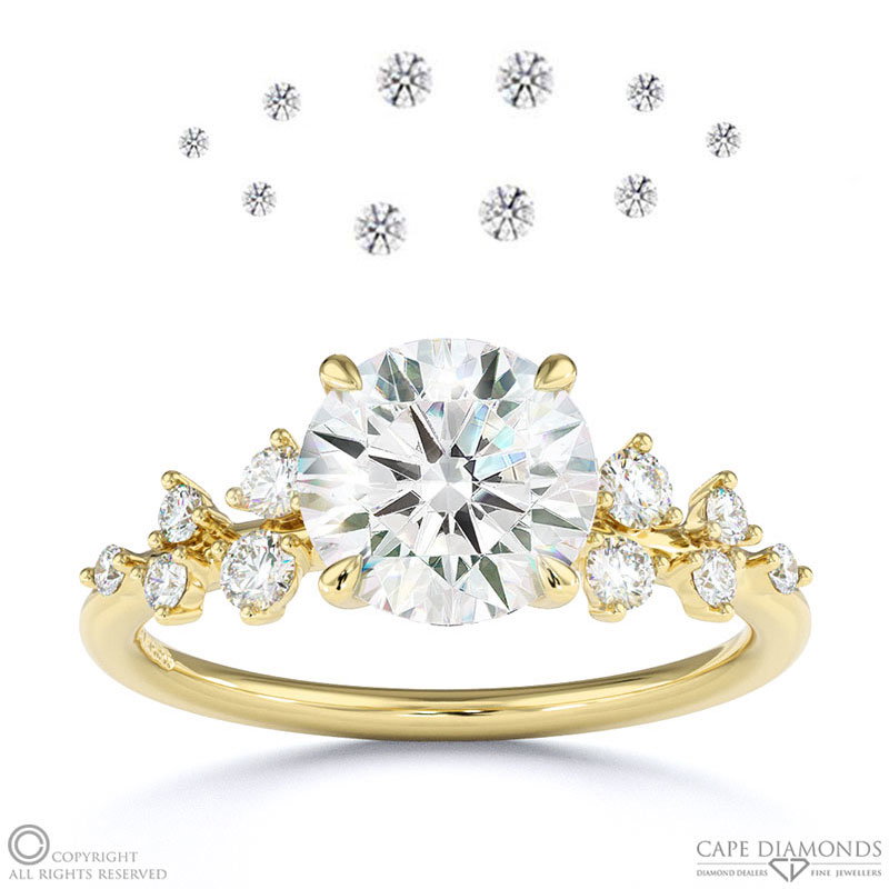 Lab Grown Diamond Round Stardust Engagement Ring Yellow Gold