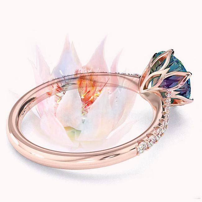 Fynbos Floral Alexandrite Rose Gold Engagement Rings